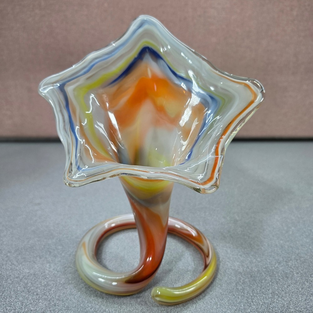 MCM Art Glass Vase Multicolor Excellent Jack-in-the-Pulpit Swirl